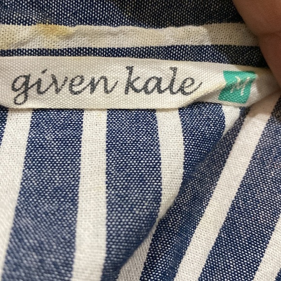 Given Kale Dress Size M Cotton Blue/White Print Button Down V-Neck Tunic Stripe - Picture 8 of 10